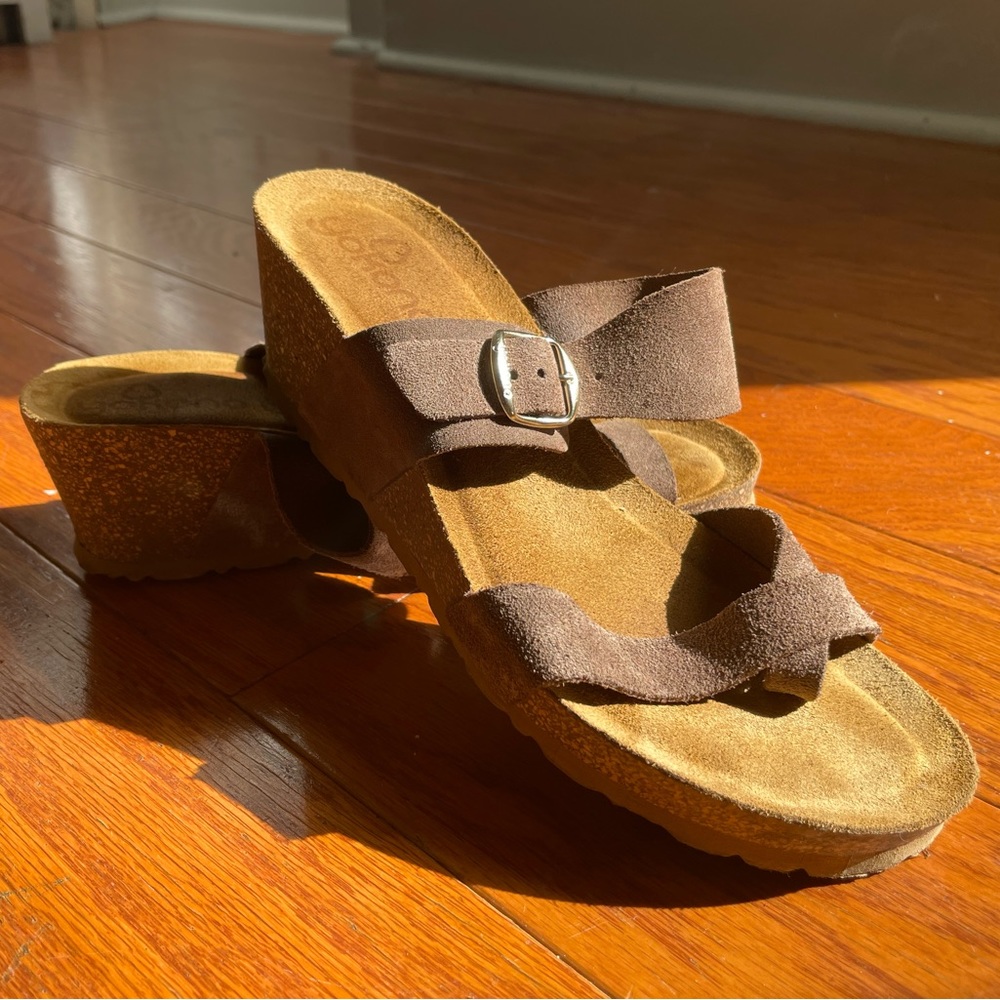 Leather cork wedge sandals - YOKONO